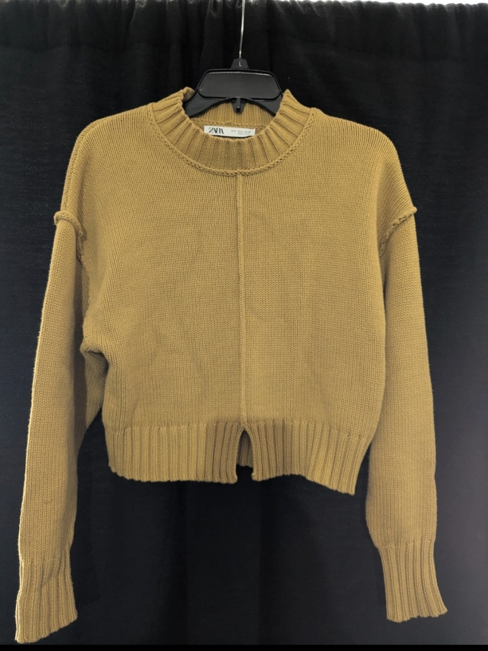 Zara Cropped Ribbed Crewneck Sweater in Mustard